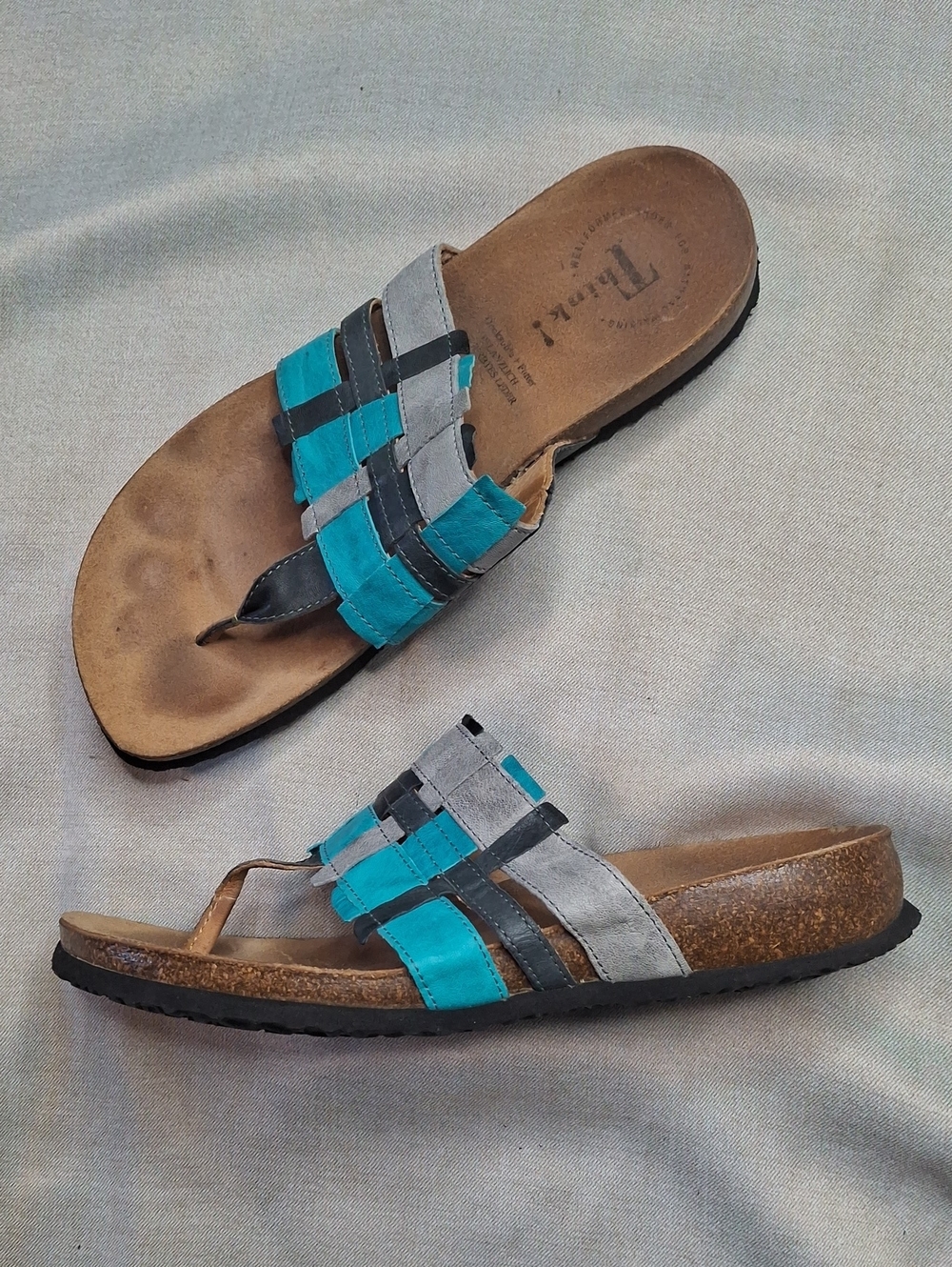 Think! Teal, Gray & Black Women’s Woven Thong Sandals